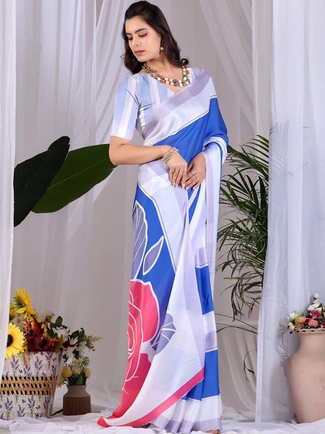 Moda Rapido Floral Satin Designer Saree thumbnail 6