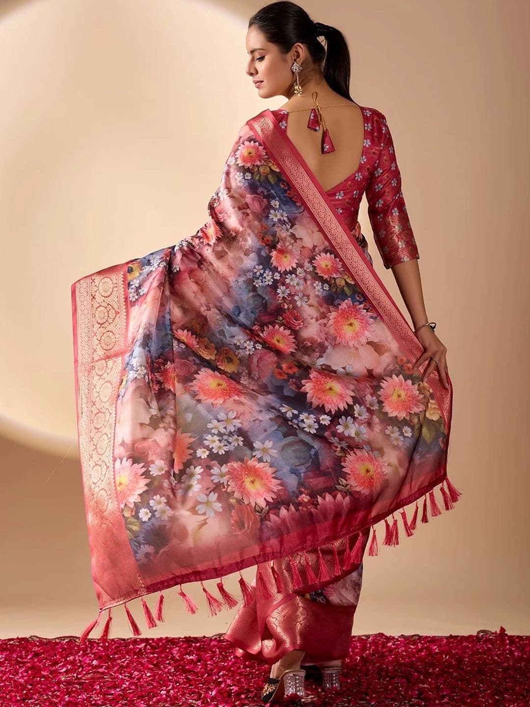Moda Rapido Floral Zari Silk Blend Designer Saree thumbnail 7