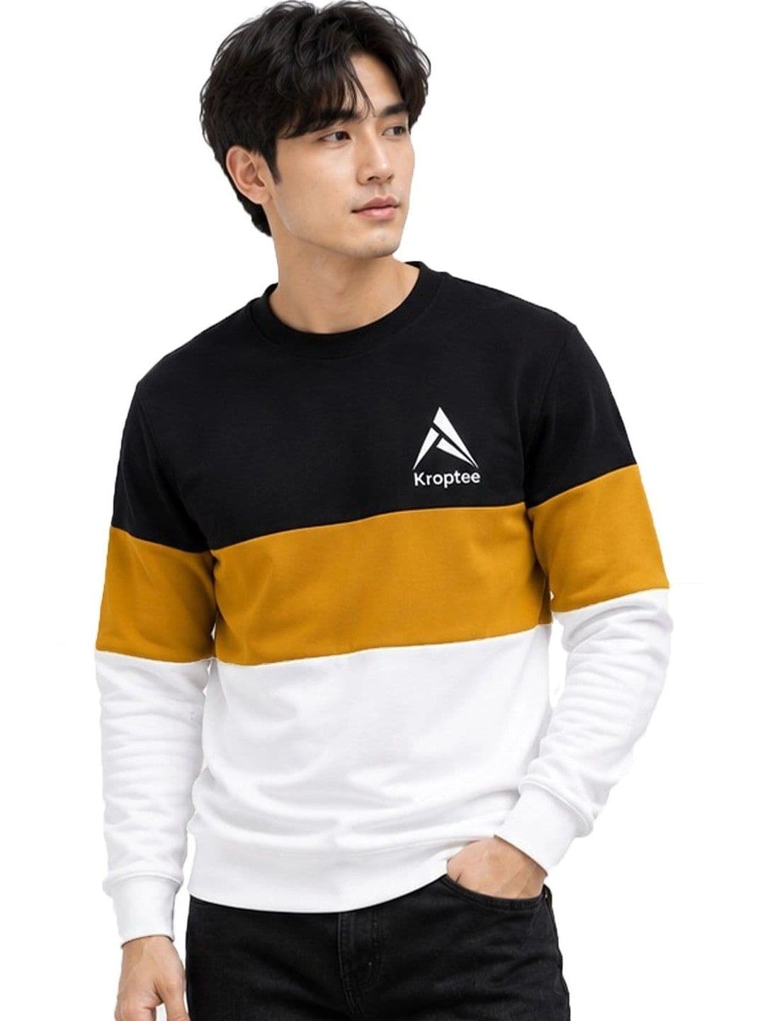Kroptee Men Colourblocked Logo T-shirt Pack thumbnail 3