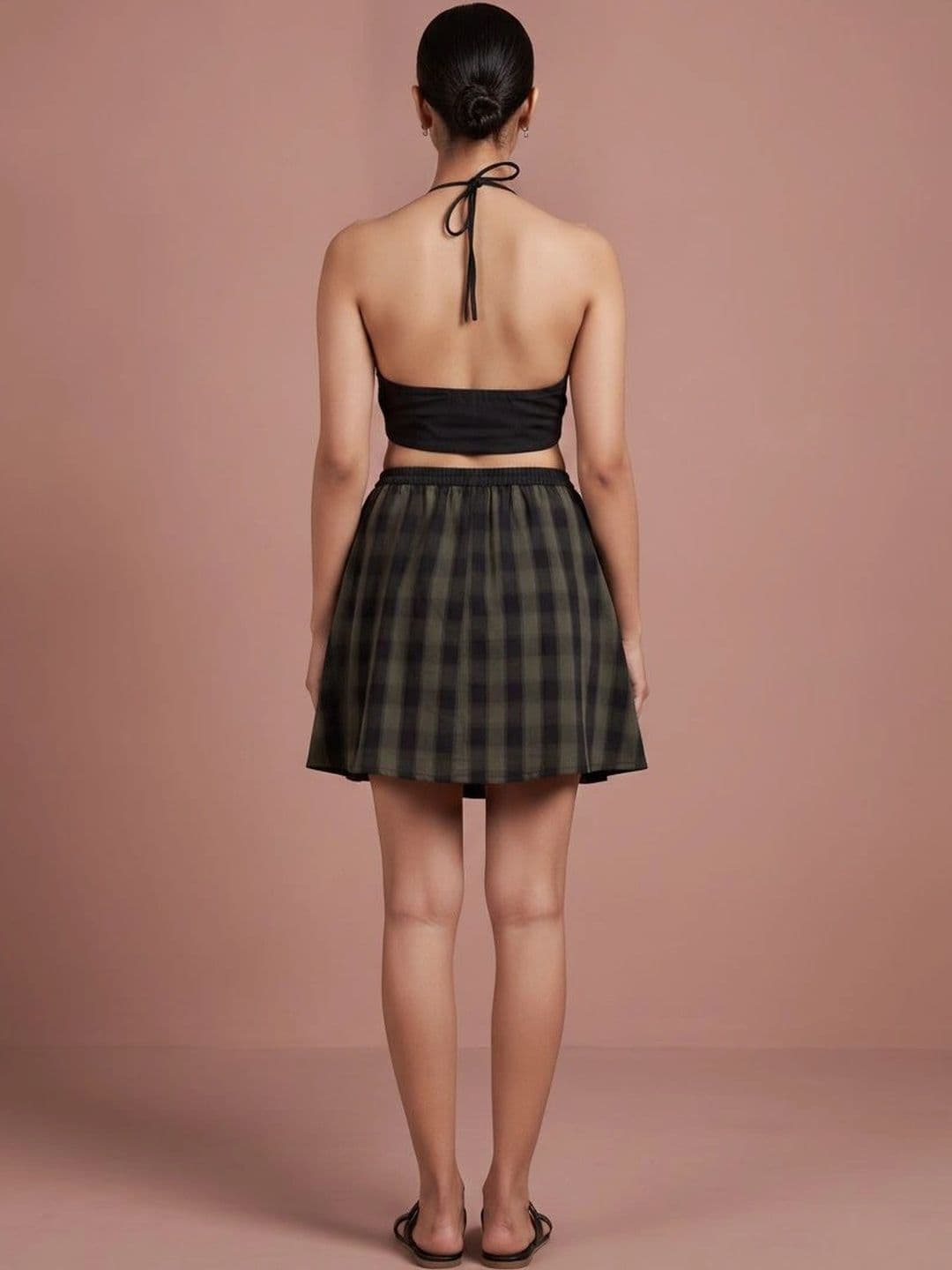 Hive91 Women Pure Cotton Checked Mini Flared Skirt thumbnail 2
