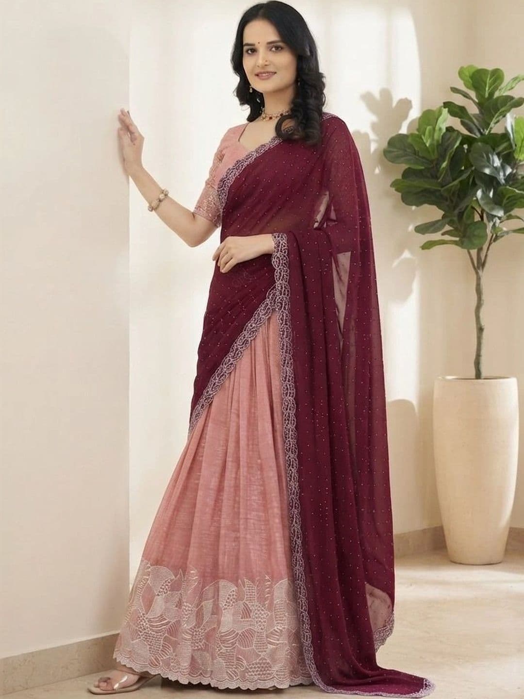 HERE&NOW Embellished Thread Work Semi-Stitched Lehenga & Blouse With Dupatta thumbnail 2