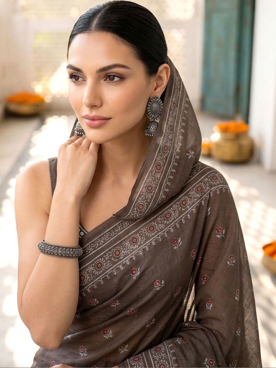 VS MALL Floral Pure Cotton Ikat Saree thumbnail 3