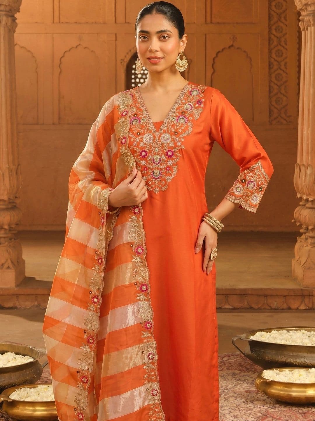 all about you Women Ethnic Motifs Embroidered Regular Mirror Work Kurta with Trousers & With Dupatta thumbnail 4