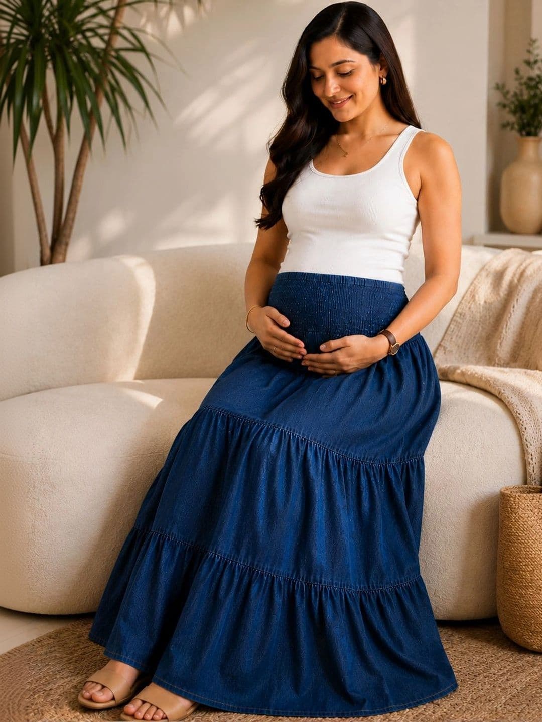 angloindu Women Cotton Tiered Maxi Flared Skirt thumbnail 6