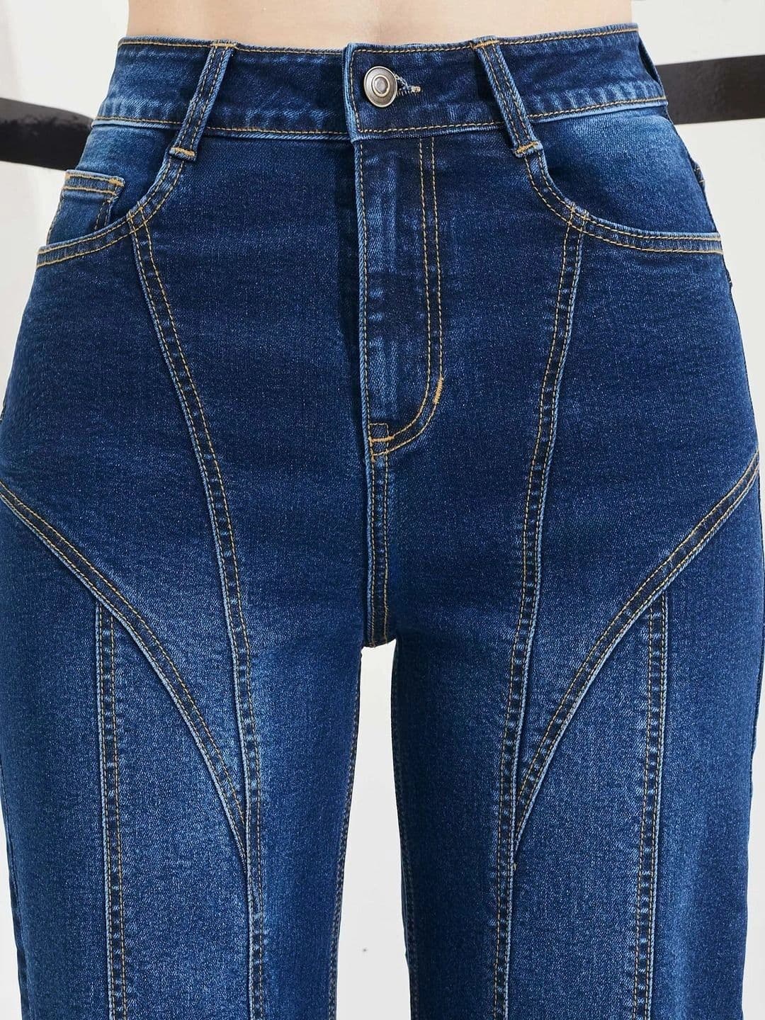 DOLCE CRUDO Women Wide Leg High-Rise Heavy Fade Stretchable Jeans thumbnail 4