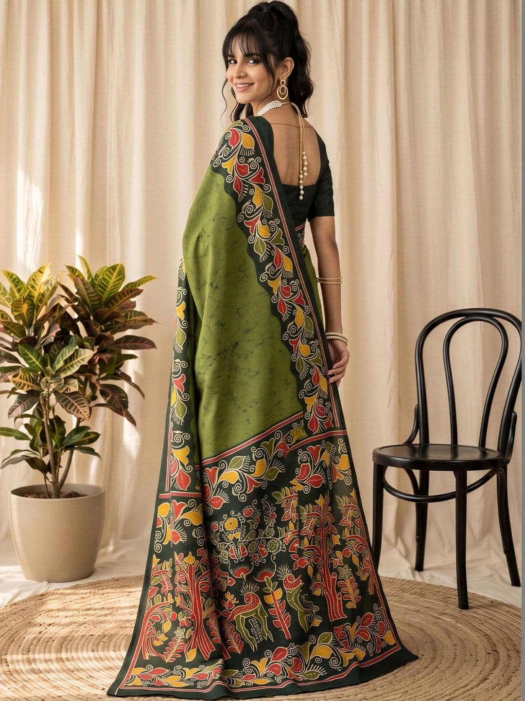 Anouk Kalamkari Designer Block Print Saree thumbnail 6