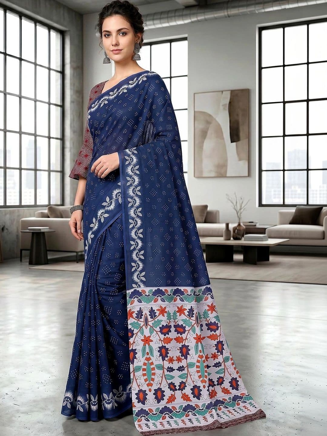 VS MALL Floral Pure Cotton Saree thumbnail 2