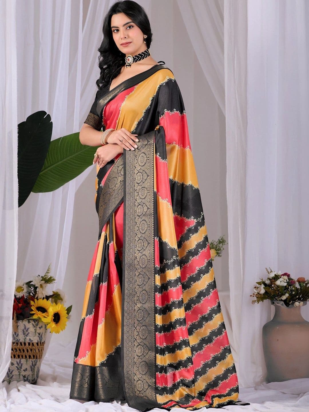 Moda Rapido Striped Zari Silk Blend Designer Saree thumbnail 7