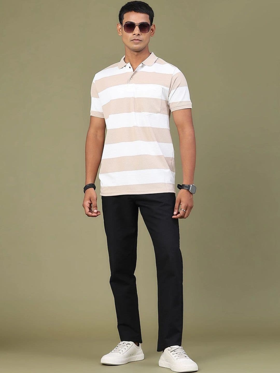 V-Mart Men Striped Polo Collar Pockets Slim Fit T-shirt thumbnail 5