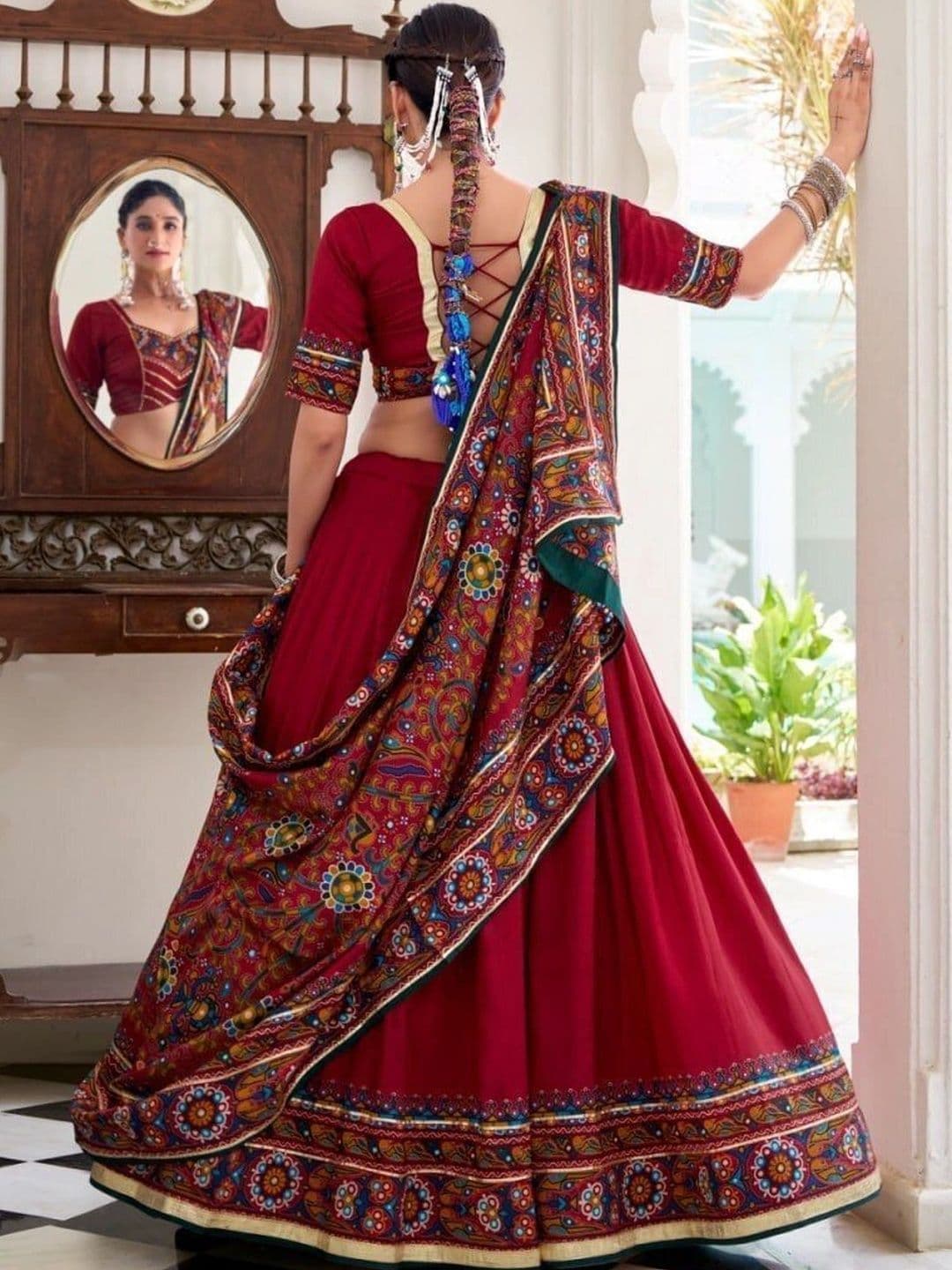 HAMOFY Embellished Thread Work Ready to Wear Lehenga & Unstitched Blouse With Dupatta thumbnail 2