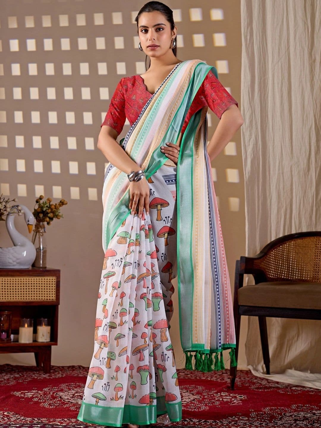 Moda Rapido Zari Linen Blend Designer Saree thumbnail 2