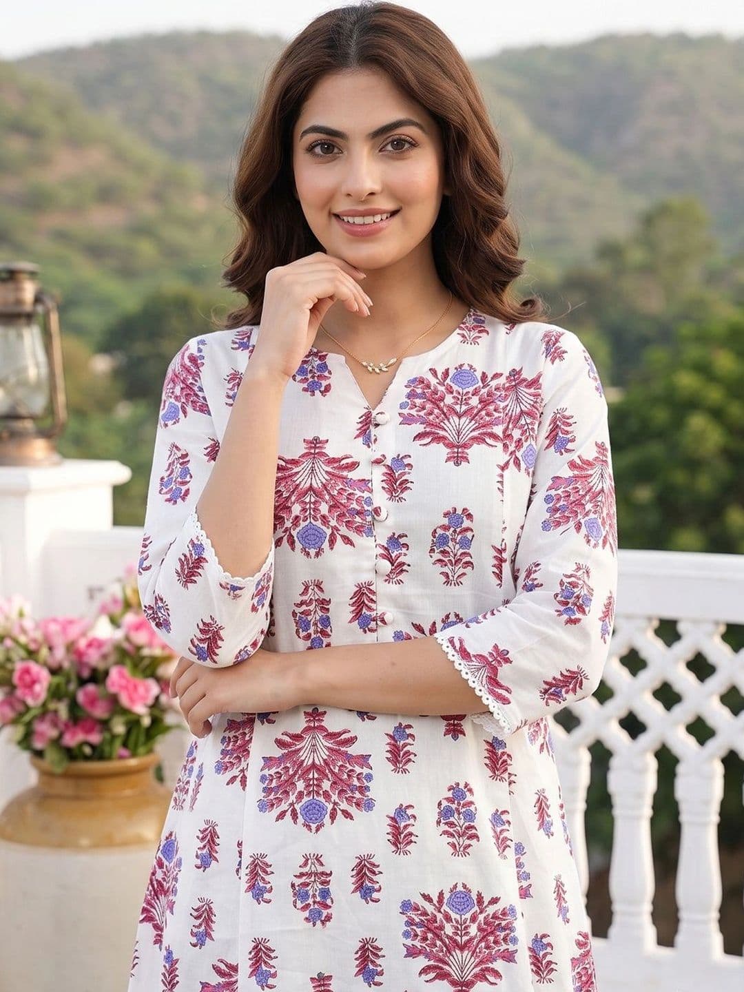 Jaitpuriya Women Ethnic Motifs Printed Regular Pure Cotton Kurta with Trousers & With Dupatta thumbnail 4