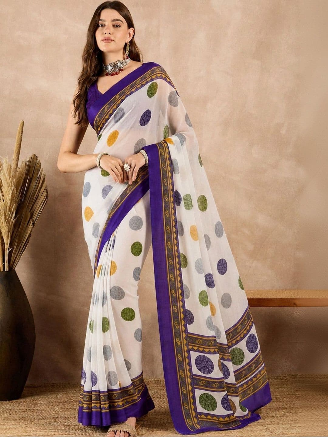 SANJANA  SILK SANJANA SILK women  Polka Dot Pure Georgette Saree - view 1