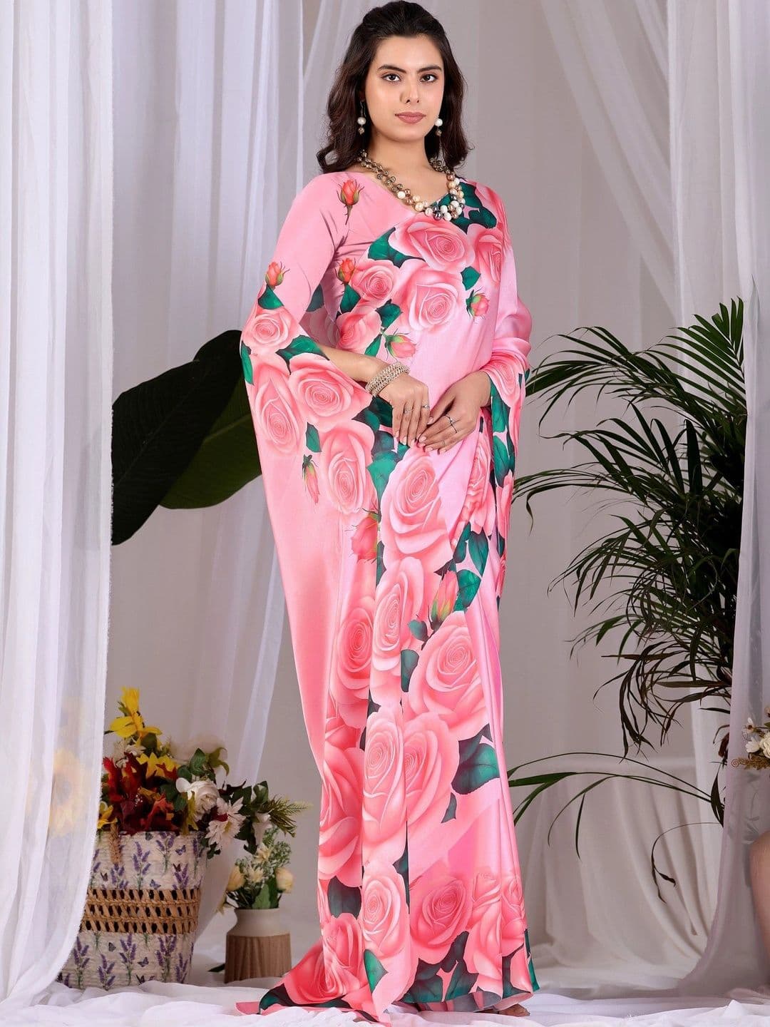 Moda Rapido Floral Satin Designer Saree thumbnail 5