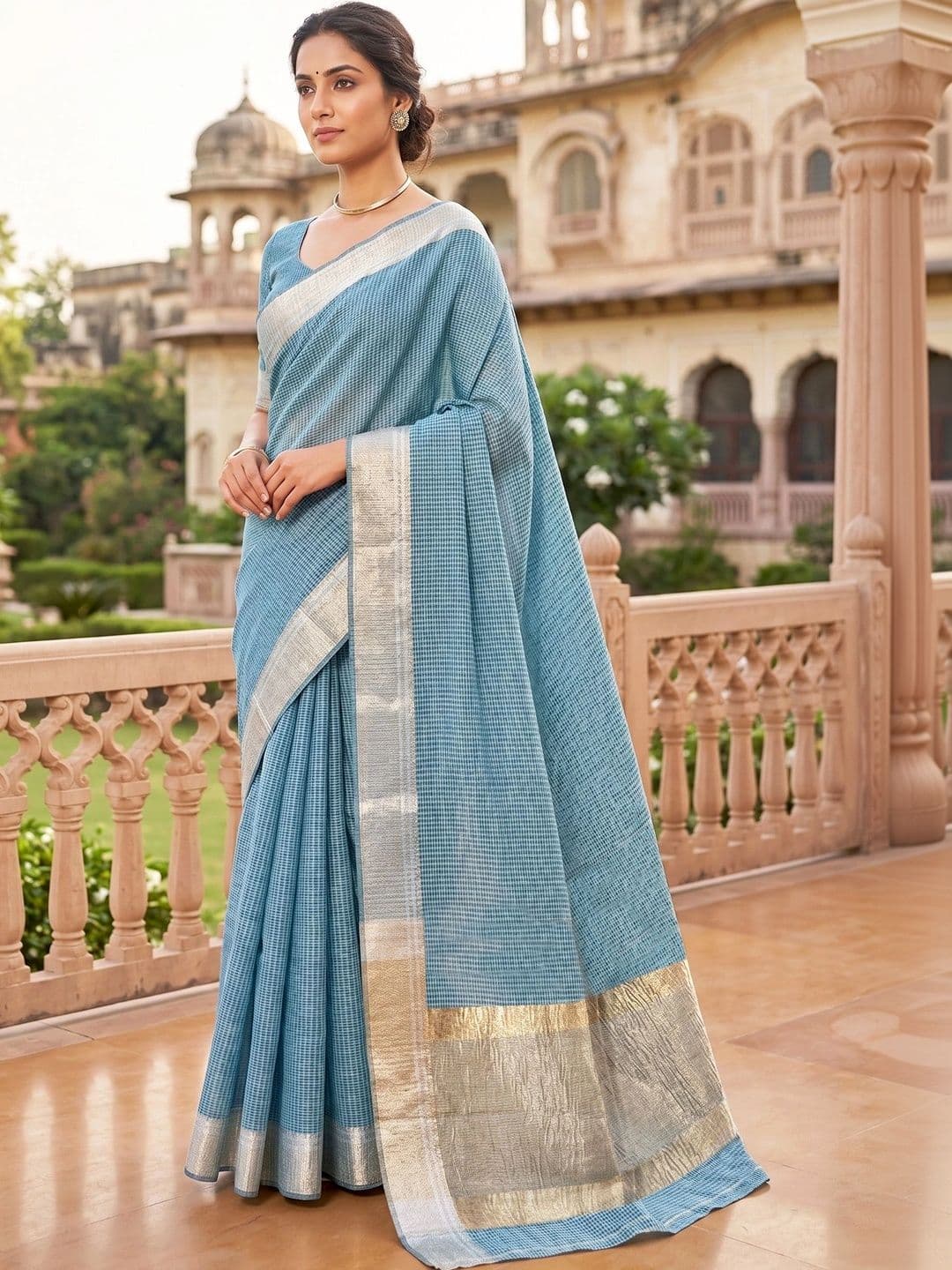 Naveera Zari Linen Blend Banarasi Saree - view 1