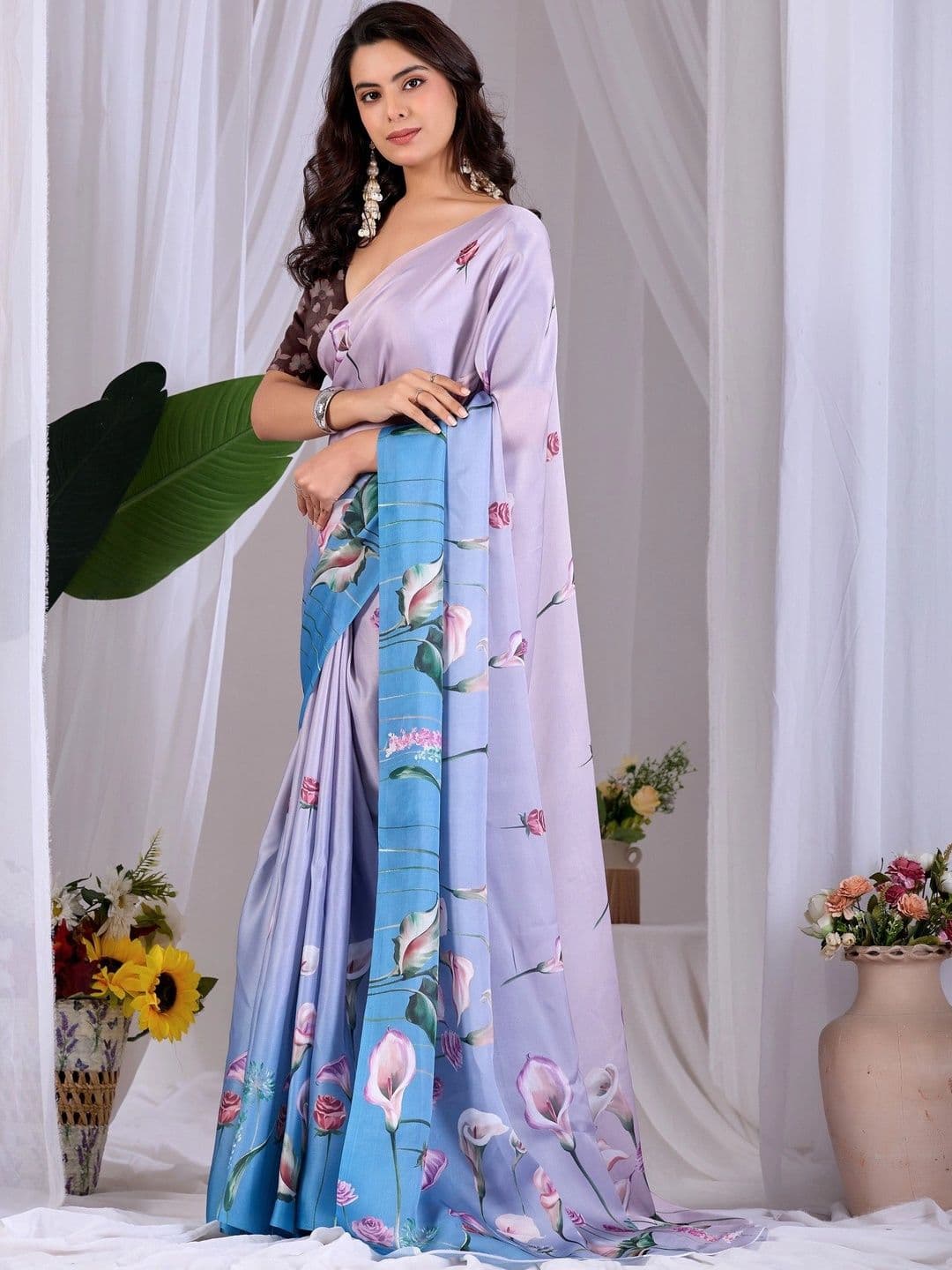 Moda Rapido Floral Satin Designer Saree thumbnail 3