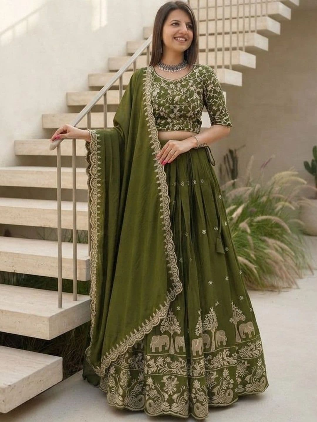 HERE&NOW Embroidered Thread Work Semi-Stitched Lehenga & Blouse With Dupatta - view 1