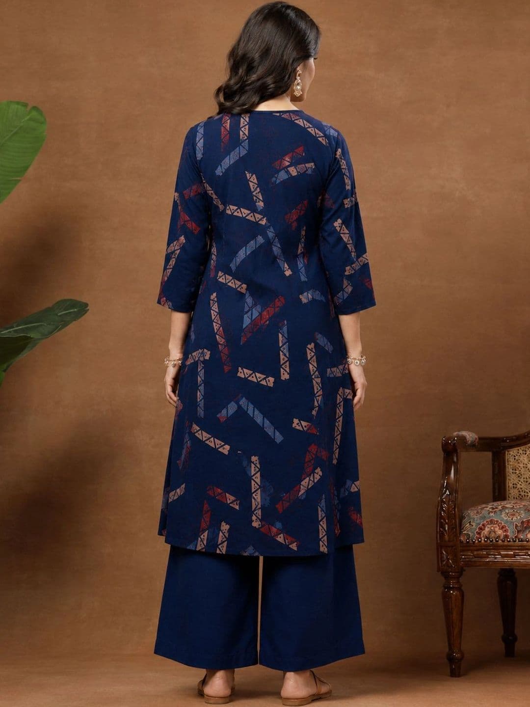 Sangria Geometric Printed A-Line Kurta with Palazzos thumbnail 2
