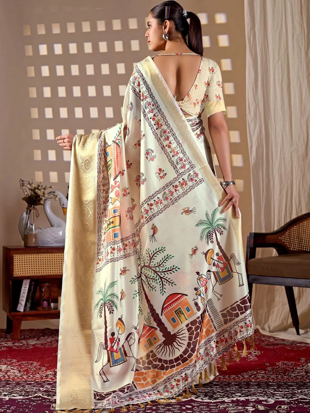 Moda Rapido Warli Zari Silk Blend Designer Saree thumbnail 6