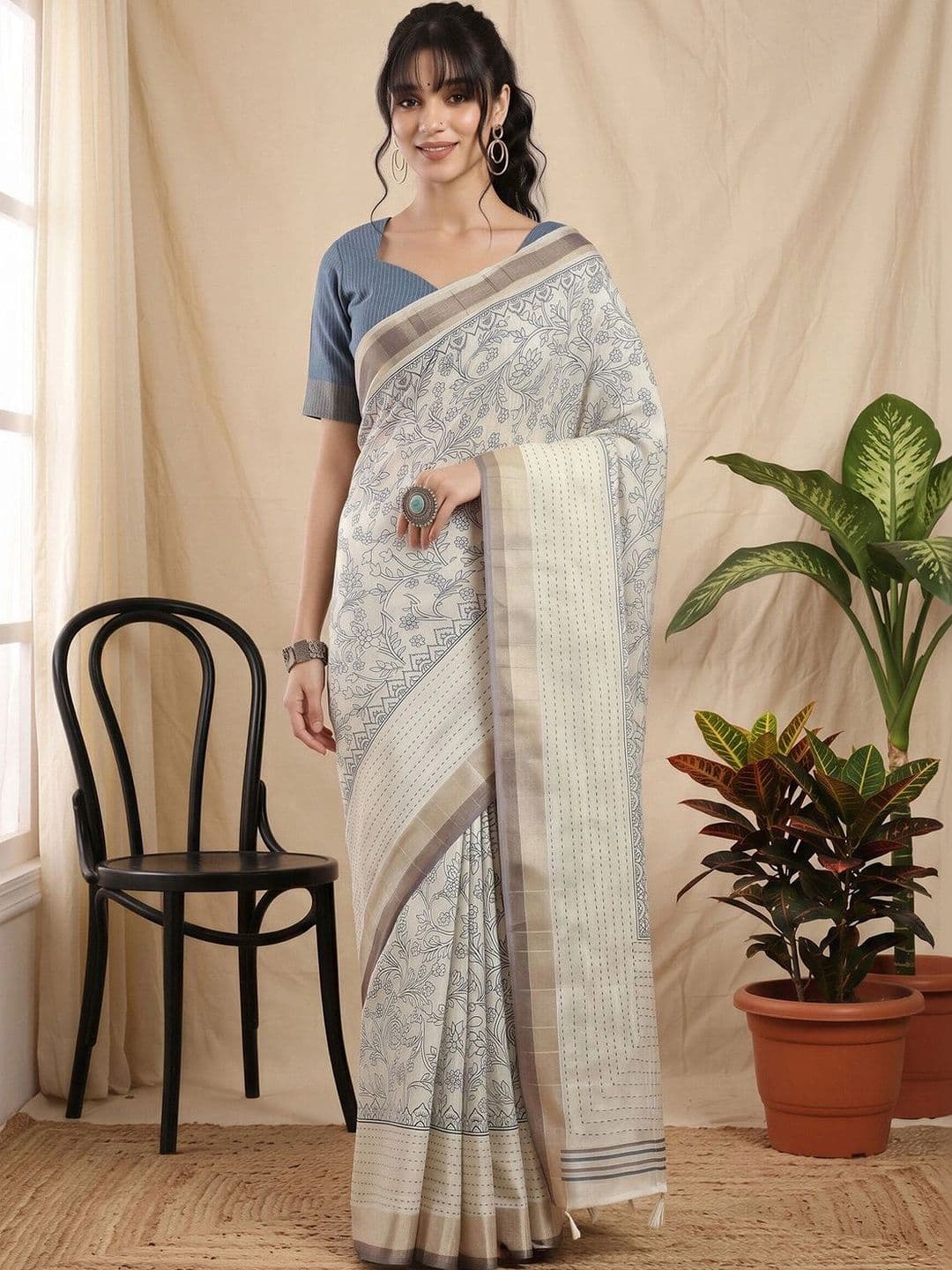 Anouk Embellished Silk Cotton Designer Chanderi Saree - view 1