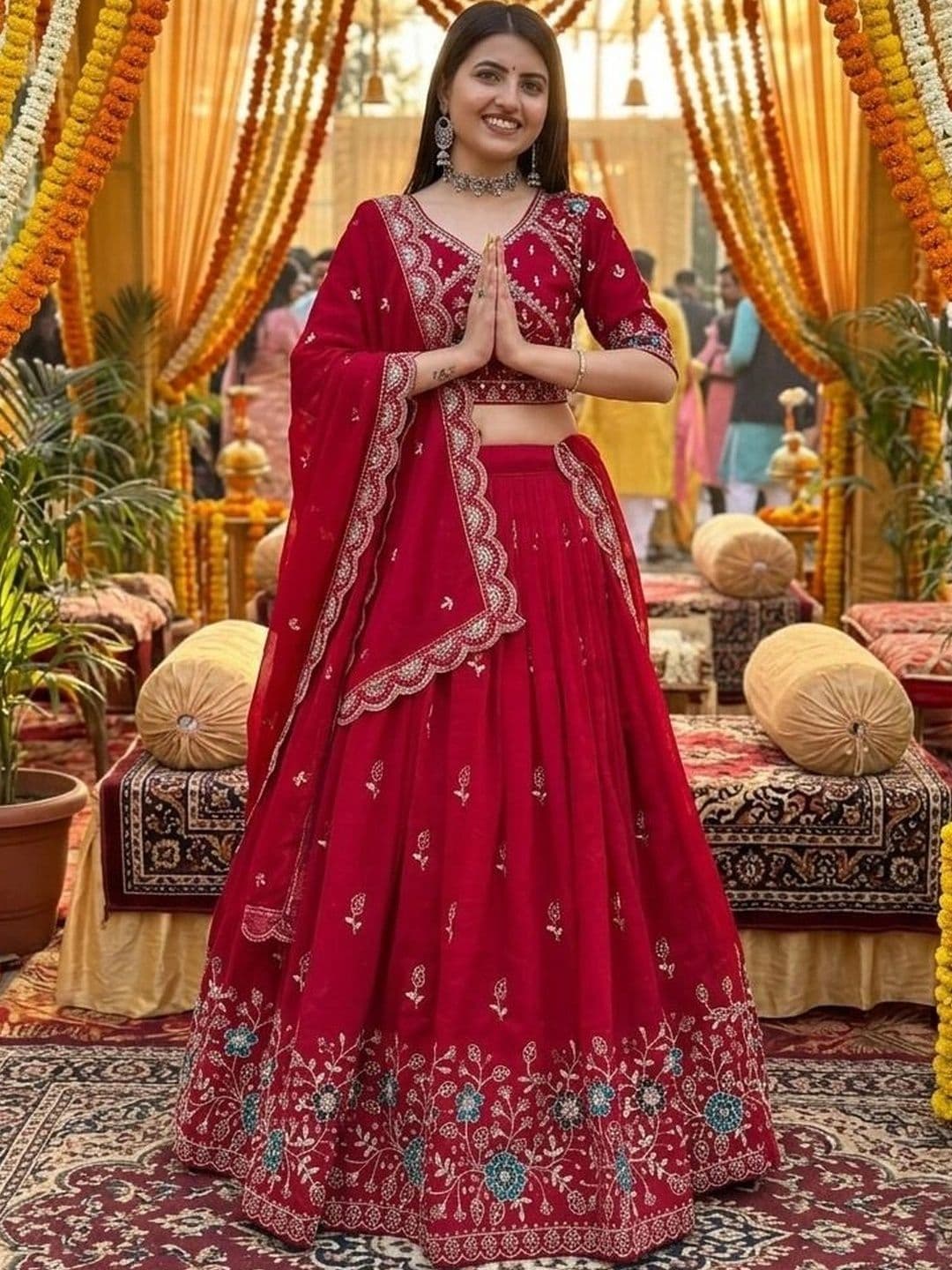 all about you Embroidered Semi-Stitched Lehenga & Blouse With Dupatta - view 1