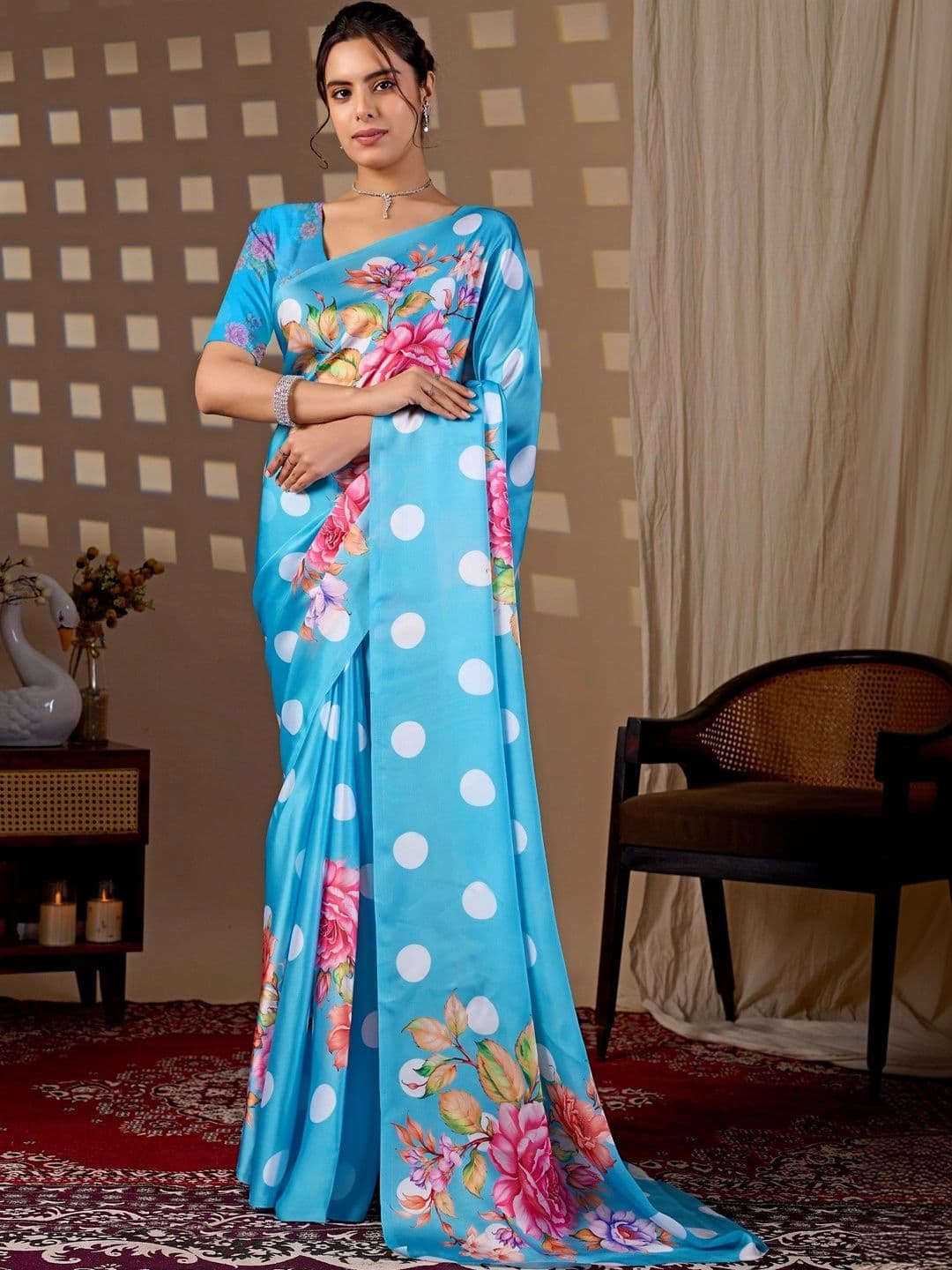 Moda Rapido Floral Satin Designer Saree - view 1