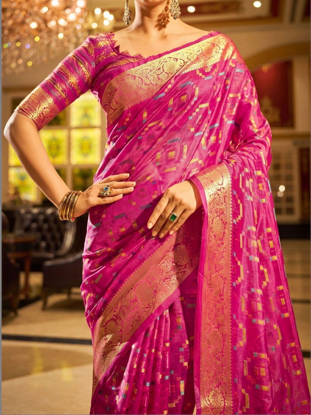 Madhuhansh Woven Design Zari Organza Patola Saree thumbnail 6