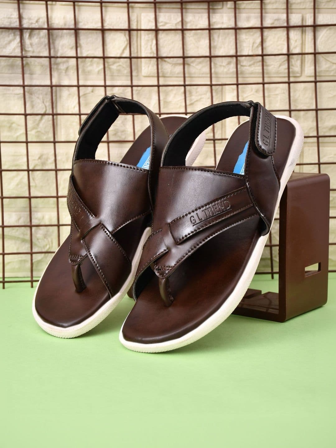G L Trend Men Leather Comfort Casual Velcro Brown Sandals - view 1