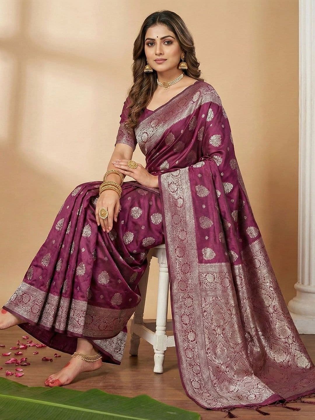 Mitera Woven Design Zari Silk Blend Banarasi Saree thumbnail 5