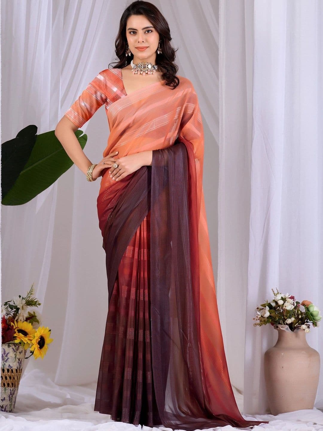 Moda Rapido Striped Poly Georgette Designer Saree - view 1