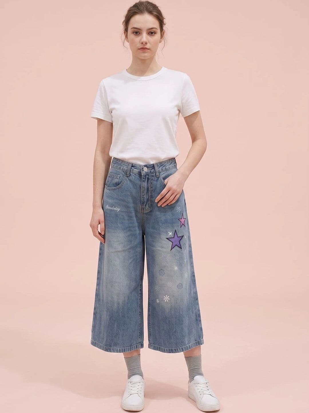 ATELIER REBEL Women Relaxed Fit Mid-Rise Light Fade Embroidered Jeans - view 1