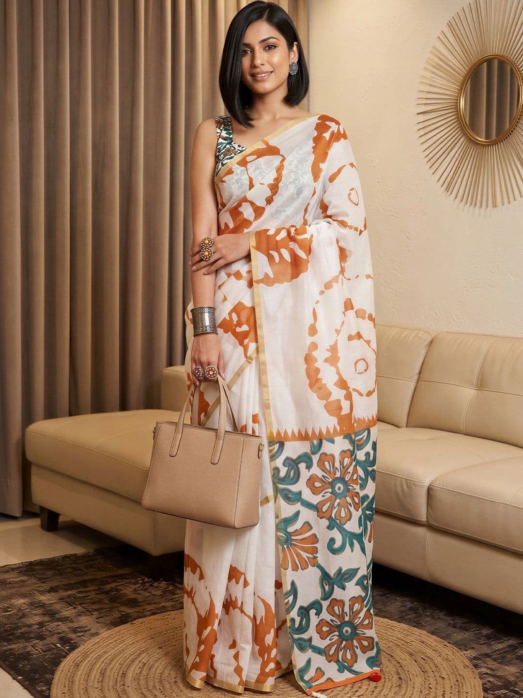Sangria Designer Block Print Saree - view 1