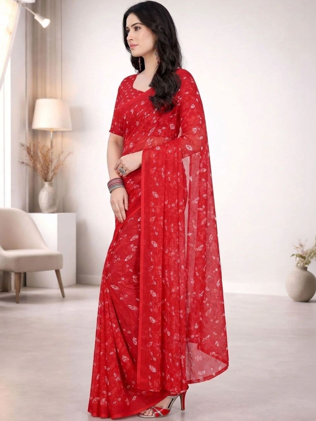 STYLETONE Floral Poly Georgette Designer Saree thumbnail 3