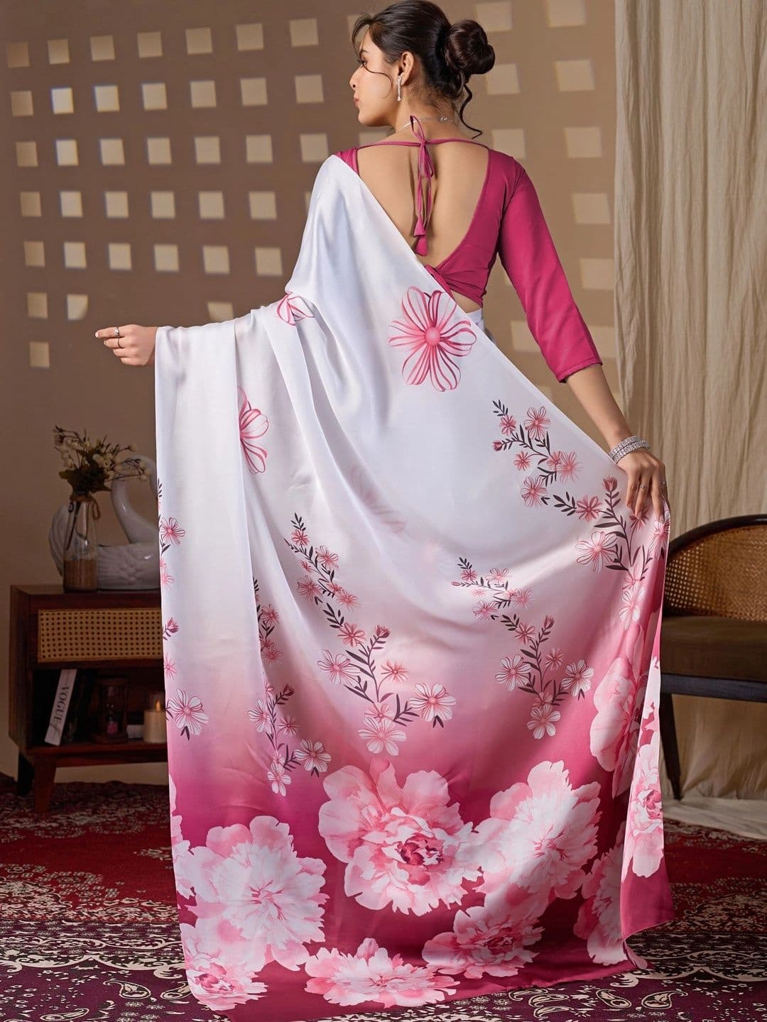 Moda Rapido Floral Satin Designer Saree thumbnail 7