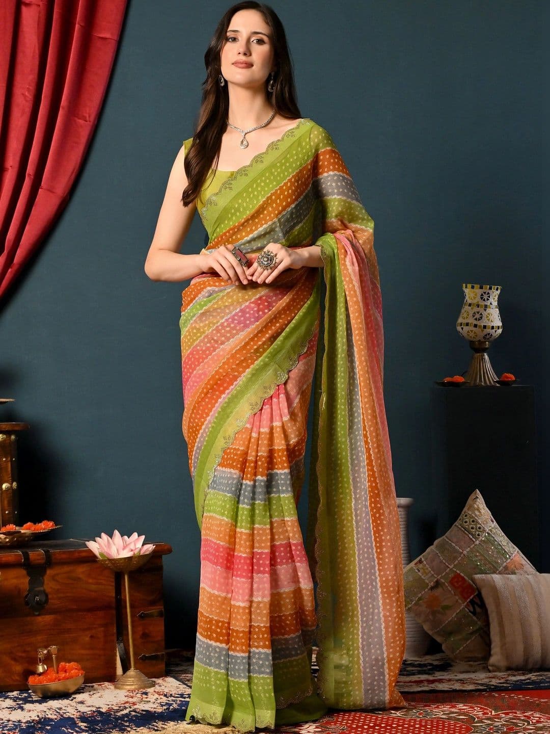 all about you Bandhani Beads and Stones Poly Chiffon Saree thumbnail 5