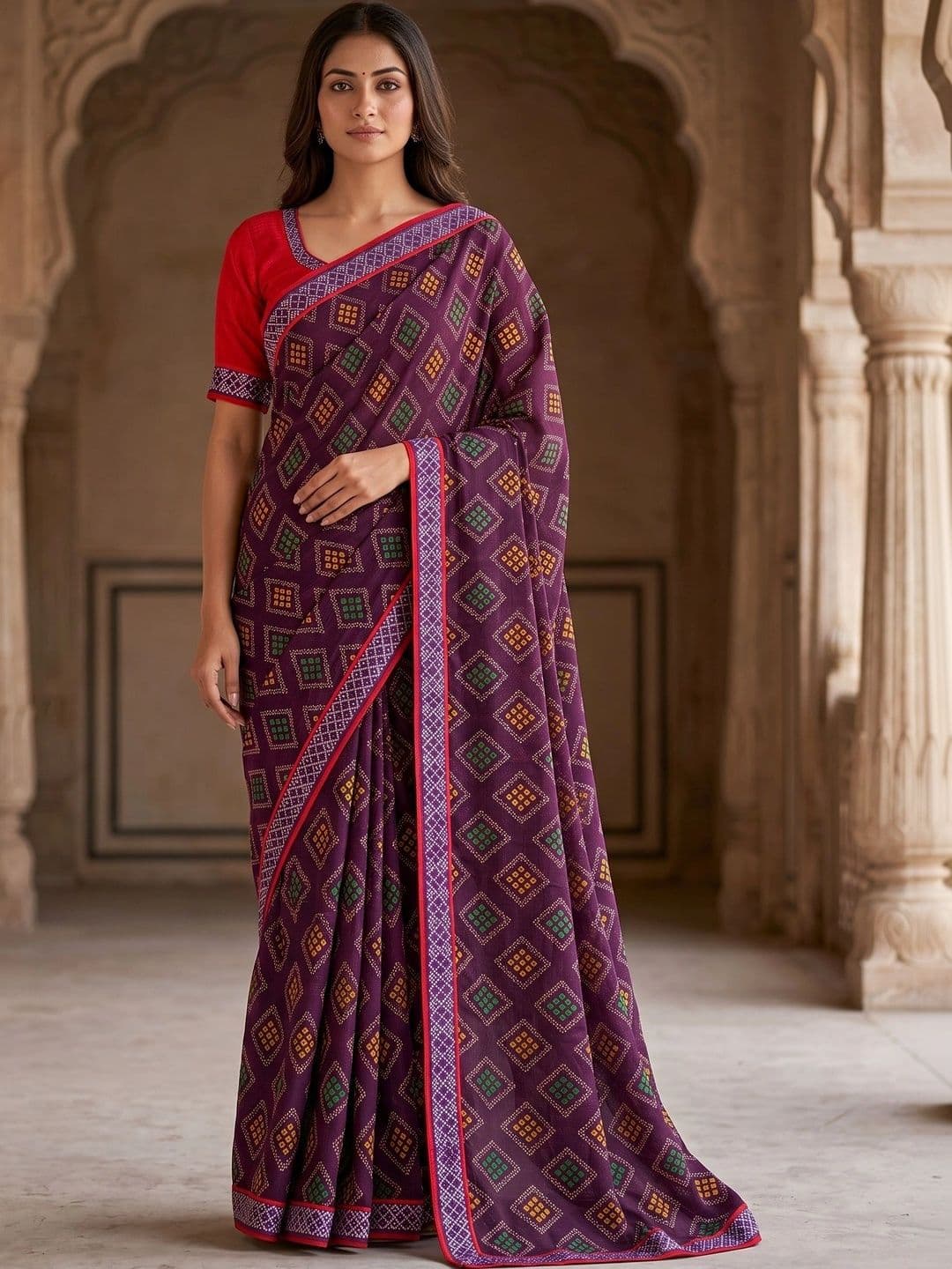 PRANU TRENDS Bandhani Poly Georgette Bandhani Saree - view 1