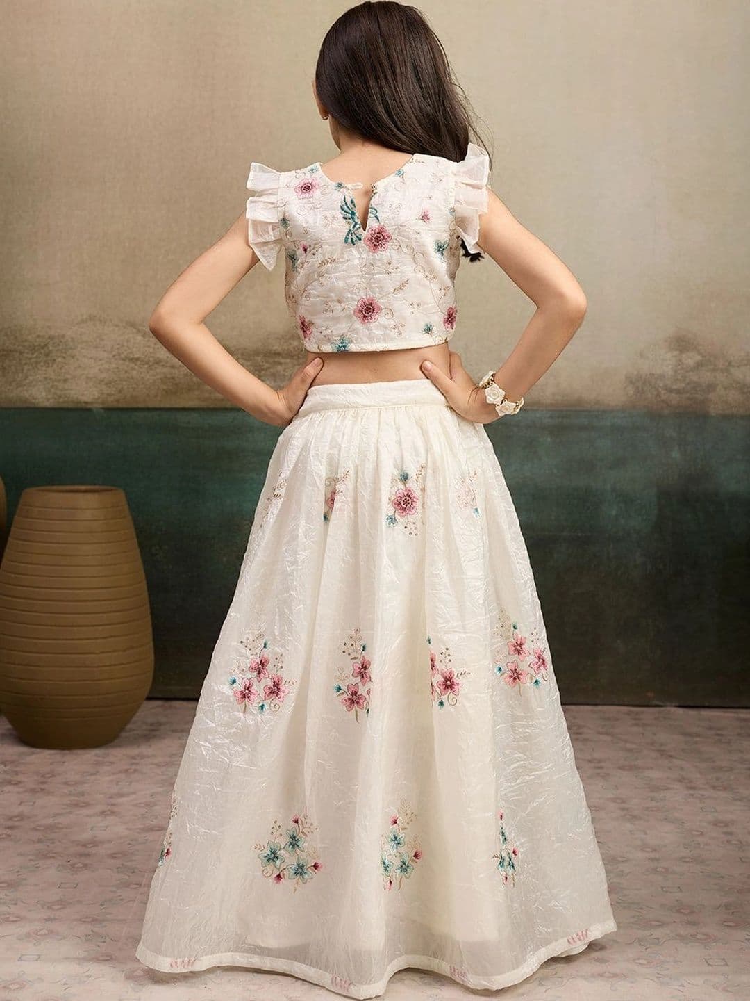 Tasarika Girls Embroidered Thread Work Ready to Wear Lehenga & thumbnail 3