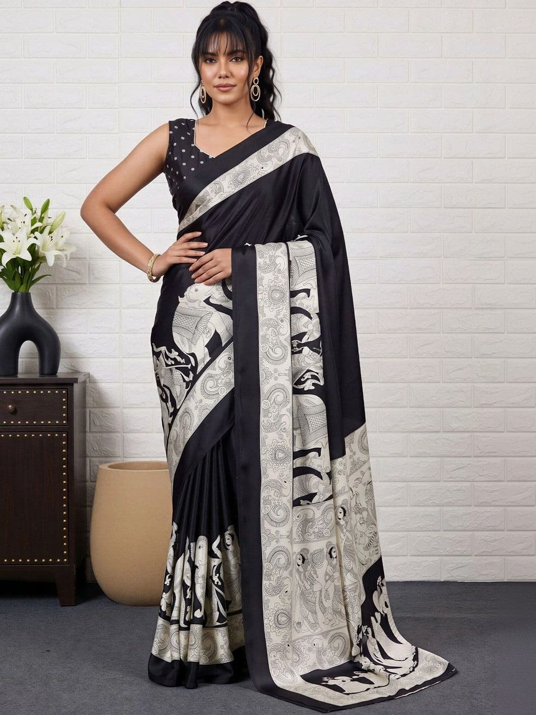 Anouk Kalamkari Satin Designer Banarasi Saree thumbnail 2