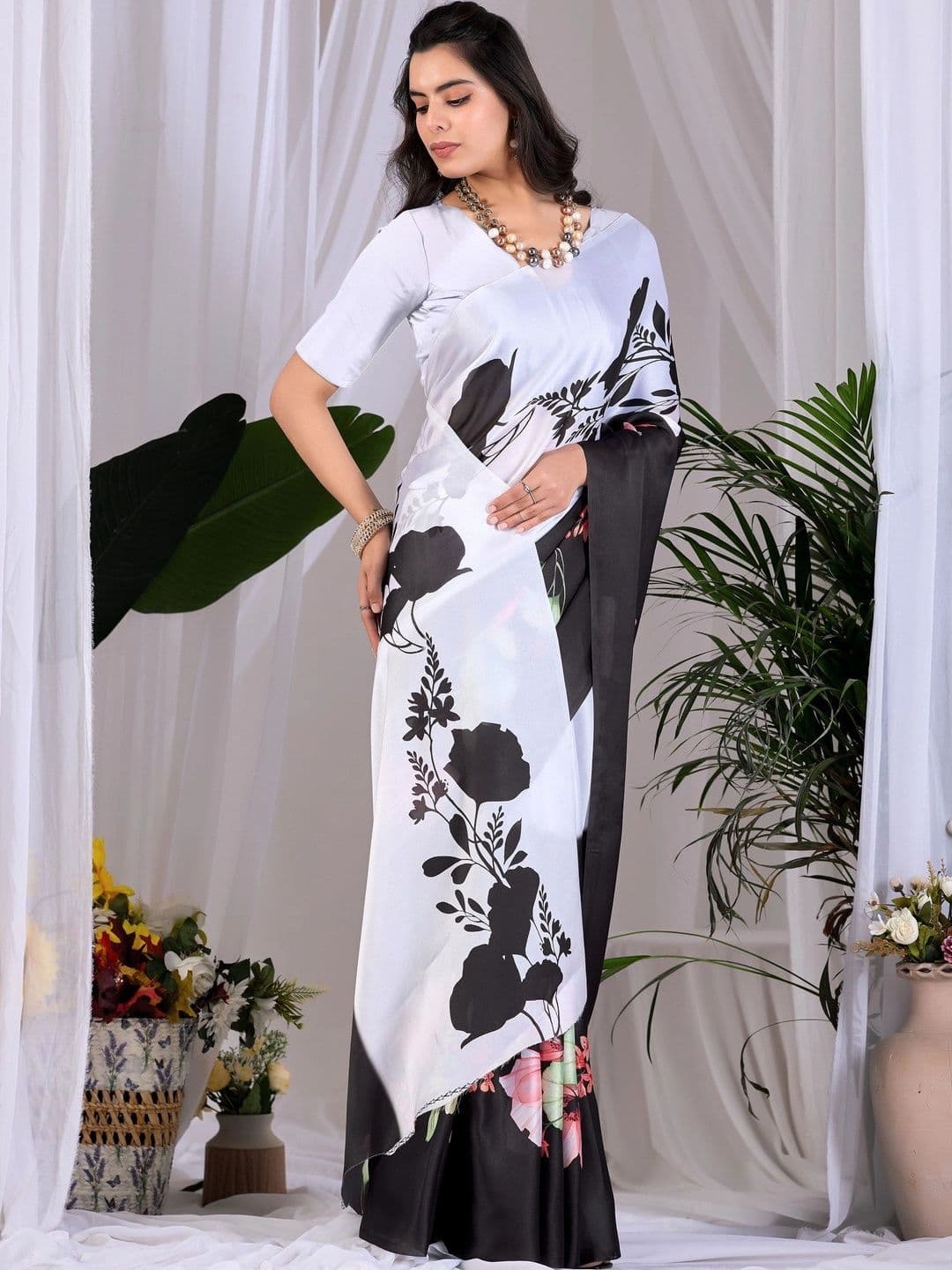 Moda Rapido Floral Satin Fusion Saree thumbnail 3