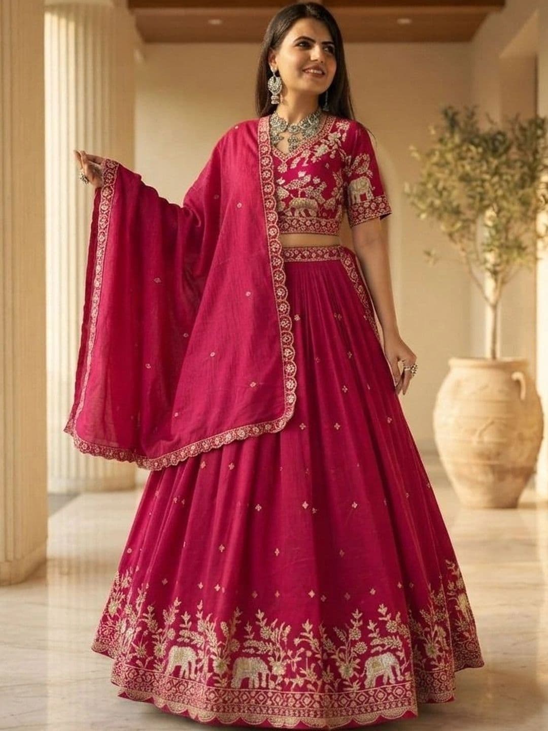 HERE&NOW Embroidered Thread Work Semi-Stitched Lehenga & Blouse With Dupatta - view 1