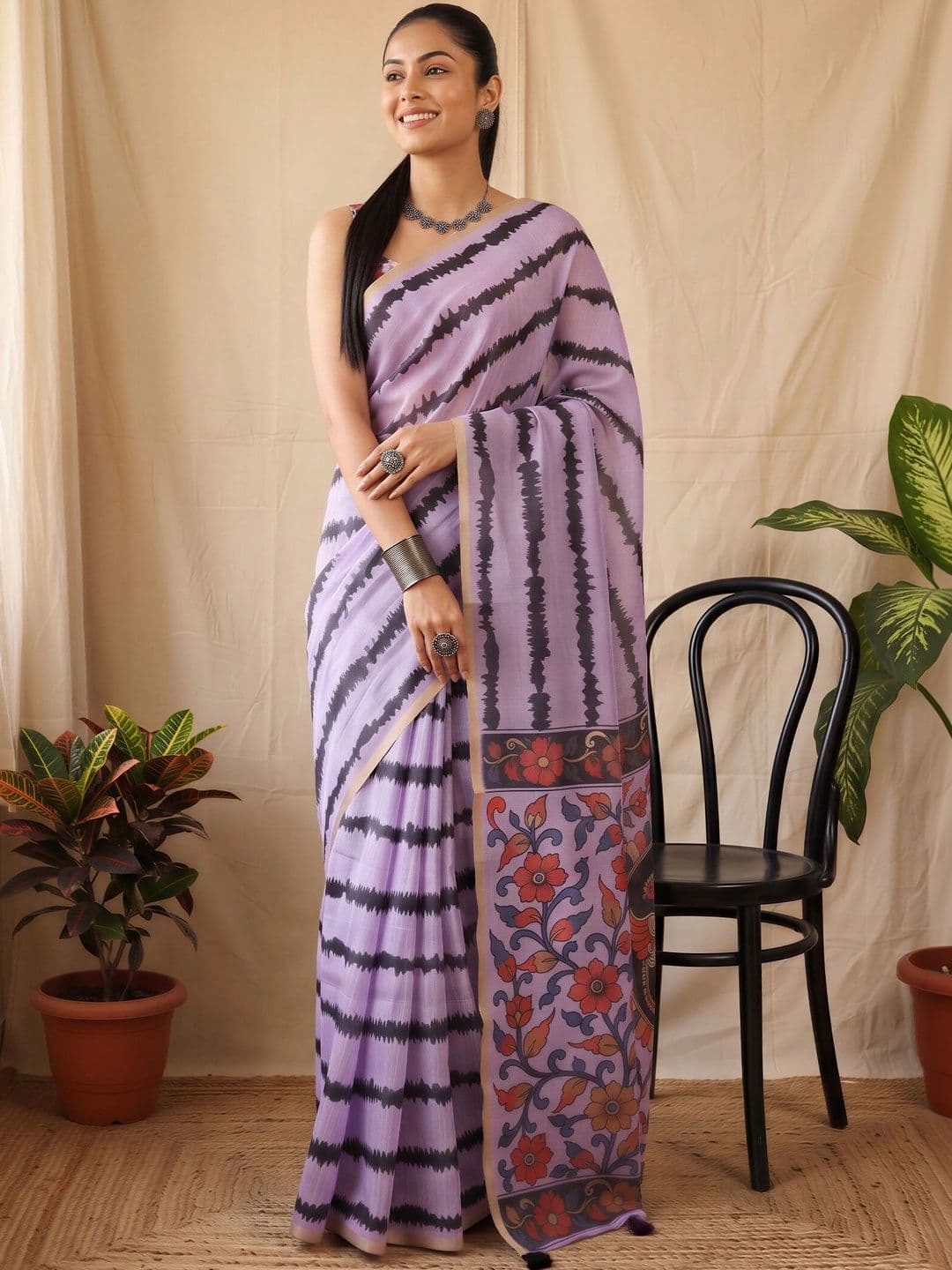 Sangria Kalamkari Designer Block Print Saree thumbnail 2