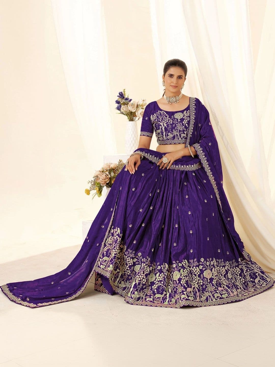 all about you Embroidered Thread Work Semi-Stitched Lehenga & Blouse With Dupatta thumbnail 3