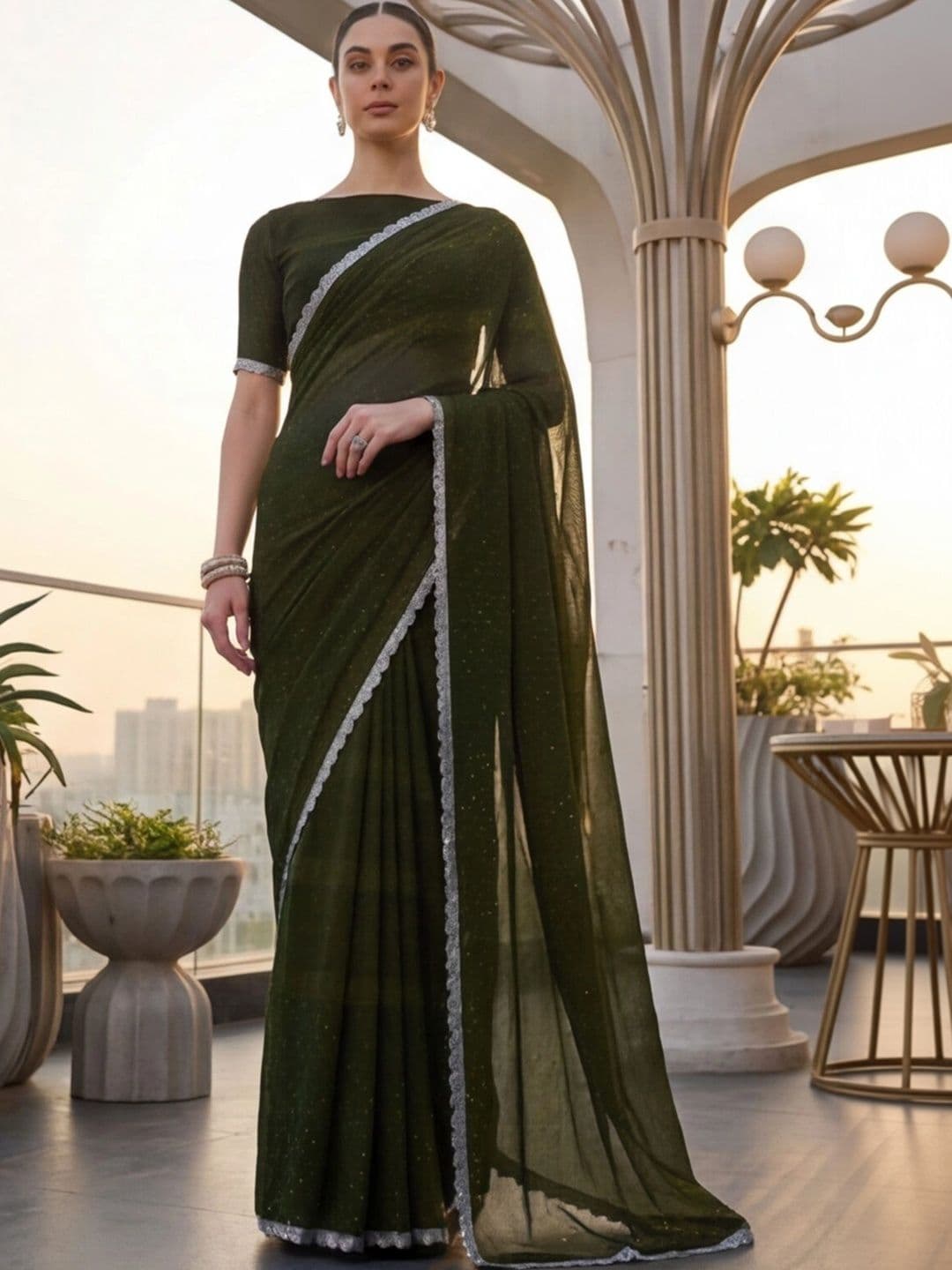 Anouk Rustic Embellished Beads and Stones Silk Blend Designer Saree thumbnail 2