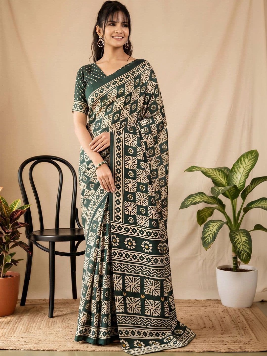 Anouk Batik Designer Block Print Saree thumbnail 4
