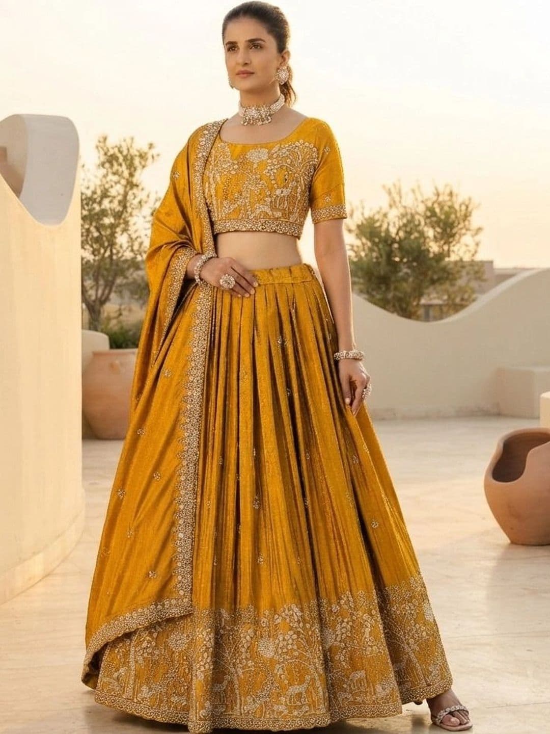 HERE&NOW Embroidered Thread Work Semi-Stitched Lehenga & Blouse With Dupatta thumbnail 3