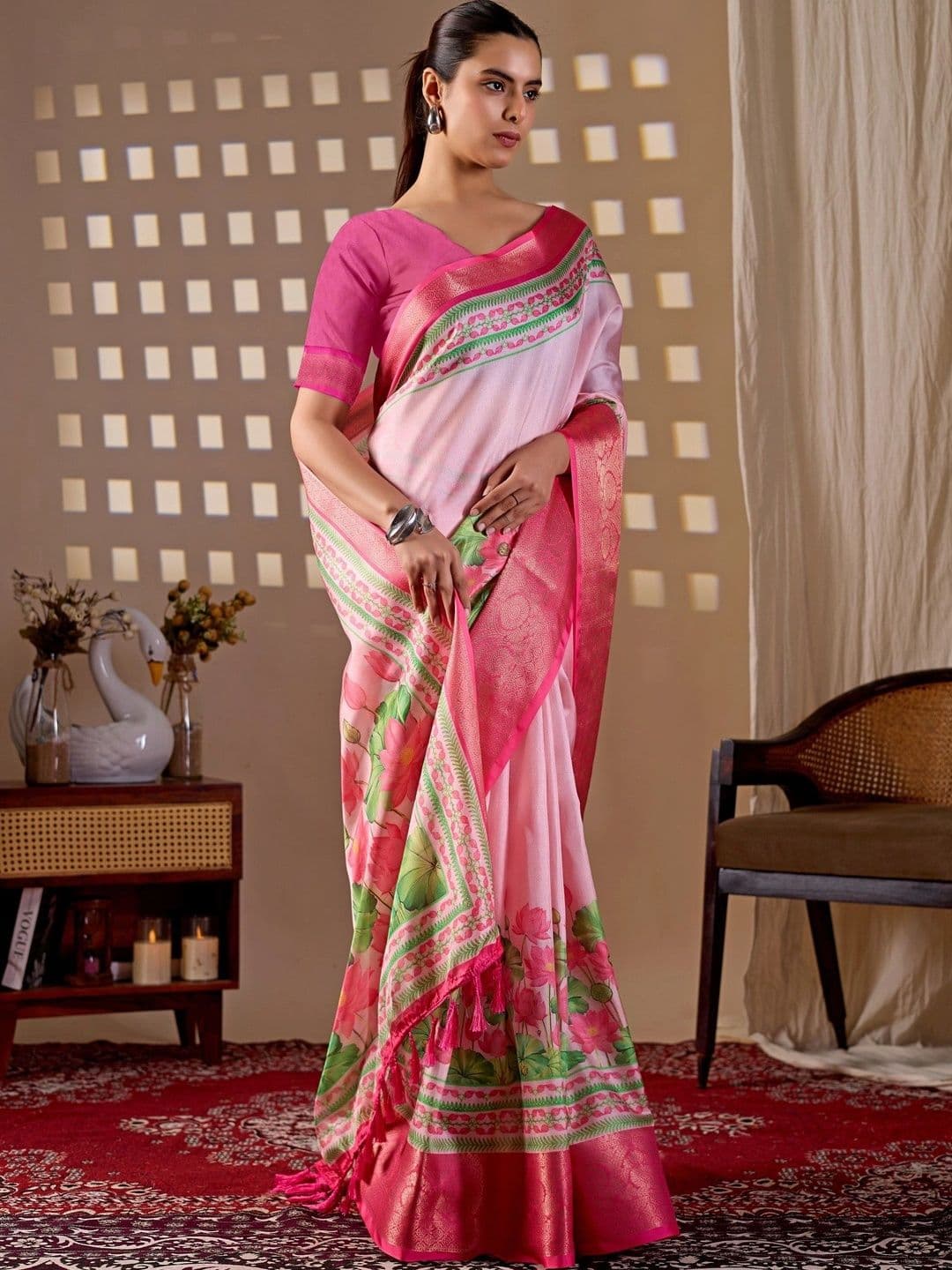 Moda Rapido Floral Zari Silk Blend Designer Saree thumbnail 5