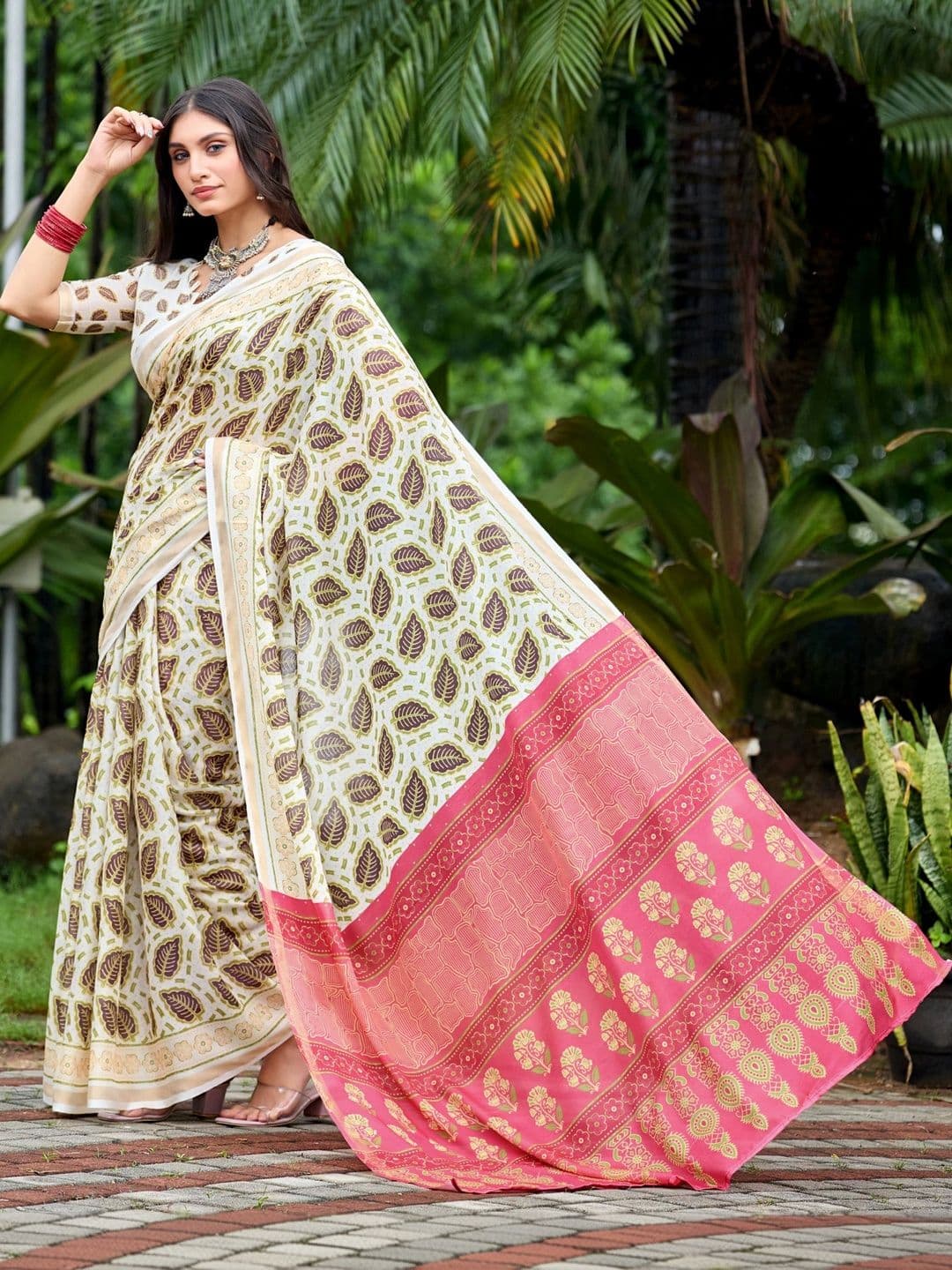 K 5 Fashion Ethnic Motifs Embroidered Pure Cotton Fusion Ikat Saree thumbnail 2