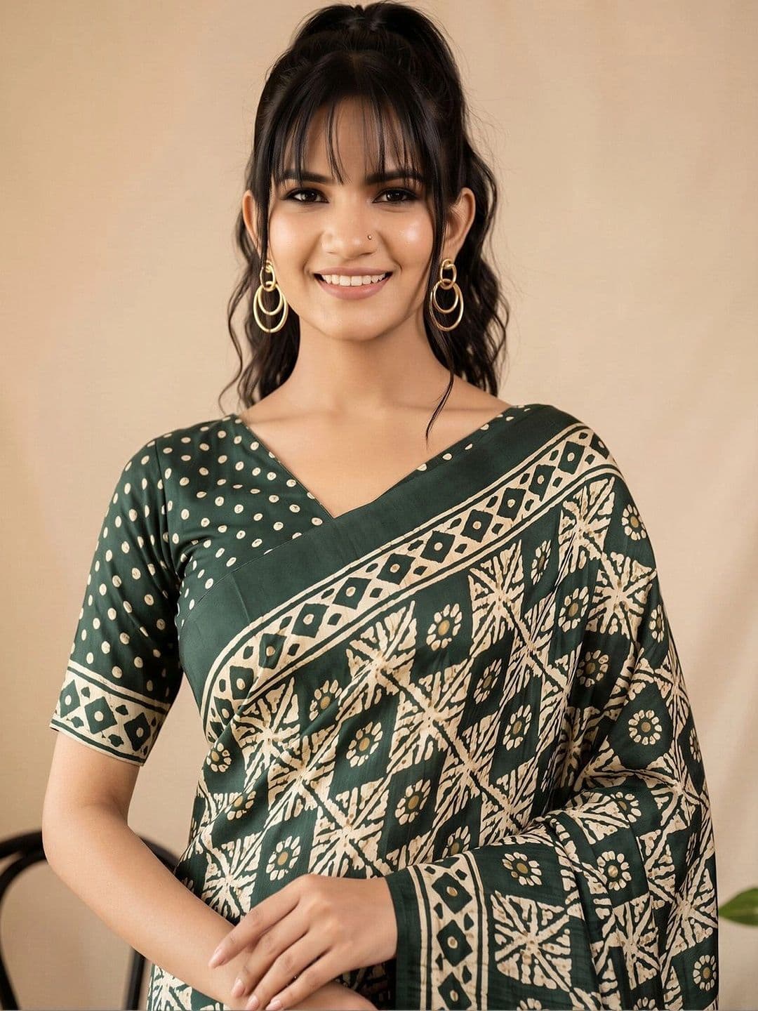 Anouk Batik Designer Block Print Saree thumbnail 6