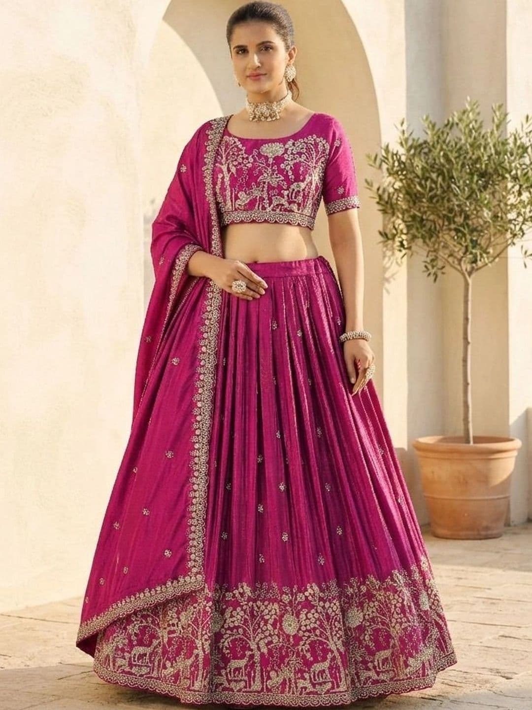 all about you Embroidered Thread Work Semi-Stitched Lehenga & Blouse With Dupatta thumbnail 4