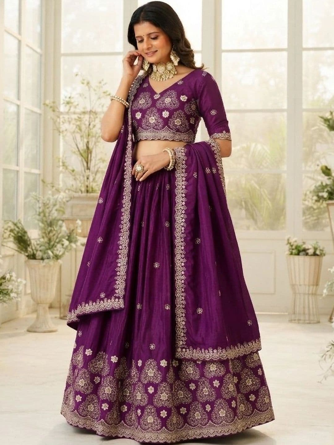 all about you Embroidered Thread Work Semi-Stitched Lehenga & Blouse With Dupatta thumbnail 3